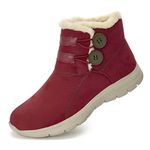 Wryweir Women Fashion Fur Lined Snow Boots Snug Warm Outdoor Ankle Boots Ladies Slip-on Winter Shoes 7UK Burgundy