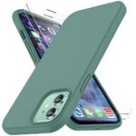 CellEver Silicone Case for iPhone 12 / iPhone 12 Pro, and [2 x Tempered Glass Screen Protector] Slim Shockproof Case with Soft Touch Microfiber Lining Cushion (Dark Green)