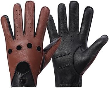 Meetoget Mens Leather Gloves for Driving Deerskin Soft and Durable CAM02,Black/Saddle,Size M