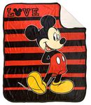 Disney Mickey Mouse Love Sherpa Throw Blanket - Measures 50 x 60 inches, Kids Bedding - Fade Resistant Super Soft - (Official Disney Product)