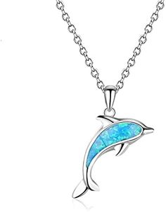LOKILOKI Collares Y Colgantes De Plata De Ley 925, Collar De Ópalo Azul con Forma De Delfín Lindo, Regalo De Joyería De Plata 925 para Mujer