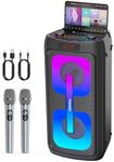 Karaoke Machine for Adults with 2 Wireless Microphones, Portable Bluetooth Speaker PA System with Dicso Lights for Big Pary, Stage Subwoofers, Outdoor, for Family, Music Lover