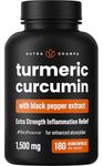 Turmeric Curcumin with Black Pepper Extract (BioPerine) | 180 Turmeric Capsules | 95% Curcuminoids Extra Strength Turmeric Supplements for Joint Health, Antioxidant & Immune Support | Vegan & Non-GMO