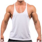 Crown Designs Plain Colour Bodybuilding Weight-Training Sports Stringer Vest Top with Y Back Racerback Fit for Men & Teens - White/Small