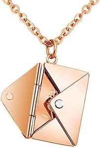 HMOOY Collier Pendentif Enveloppe,Collier la lettre d'amour Message “Love You” Clavicule Chaîne Rectangulaires Colliers Bijoux pour Maman Femme Petite Amie (Or Rose)