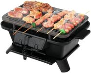 SPOTRAVEL Cast Iron Charcoal Grill, Portable Tabletop BBQ Griller with Double-Sided Grill Grid, Air Control & Coal Door, Outdoor Charcoal Barbecue Grill for Camping Picnic Party