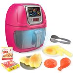 deAO Kitchen Play Set, 14 Pieces Kids Air Fryer Pretend Role Play Kitchen Toy with Realistic Light, Sound, Play Food, and Kitchen Accessories, Kitchen Educational Toy Set for Kids Girls Boys (Pink)