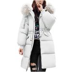 AMDOLE prime deals of the day prime sale waterproof Jacket for Womens UK Winter Mid-lenght Down Puffer Coats Ladies Lightweight Waterproof Jackets with Fur Hood Plus Size Slim Trench Coat White XXL