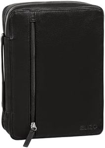 ELIZO Leather Bible Cover for Men Bible Case for Women Zippered Holder Protector Cross Church Tote Bag Carrying Organizer Sleeve Gift Onyx