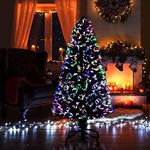 SHATCHI 3Ft/90cm FFibre Optic Christmas Multicolour Changing LED Decorations-Pre-Lit Green Artificial Xmas Tree Colourful Lights, PVC, 3ft