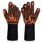 BBQ Gloves, 1472°F Heat Resistant Grilling Gloves Silicone Non-Slip Oven Gloves Long Kitchen Gloves for Barbecue, Cooking, Baking, Welding, Cutting (Orange)