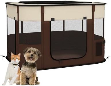 PawHut Dog Pen, Pet Playpen, Portable Foldable Dog Cat Playpen with Storage Bag for Puppies, Rabbits, Kittens, Guinea Pigs, 94 x 74 x 60cm - Brown