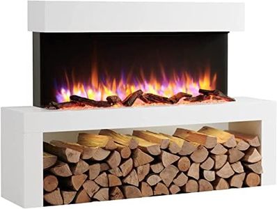 Endeavour Fires Wykeham Electric Fireplace Suite 120cm/47” 1&2kW, 7day Programmable Remote Control Fire with an Off White Free Standing Surround & Base Plinth