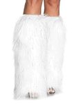 FHQHTH Fuzzy Faux Fur Leg Warmers Fur Heels Long Boots Cuff Cover has Elasticity One Pair Dionysia Boot cover Carnival [White with Silver, Large]