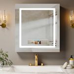 COSVALVE Lighted Medicine Cabinet with Mirror, 24x26 Aluminum Mirrored Cabinets for Bathroom Recessed or Wall Mount, with Tissue Holder/Electrical Outlet/USB/Anti-Fog/3 Colors Light, Black