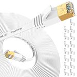 Cat 7 Ethernet Cable 30 ft, High Speed Internet Network Cable with Gold Plated RJ45 Connector, Shielded Flat Patch Cord LAN Wire for Modem, Switch, Faster Than Cat5e/Cat5/Cat6/Cat6e-White