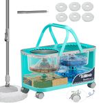 Easy-Use Spin Mop for Cleaner, Controlled Rinsing, Clean & Dirty Water Separation Mop Bucket for Pet & Family Homes,360° Swivel Wheels, Safe for Hardwood & Tile, Adjustable Handle,6 Reusable Mop Heads
