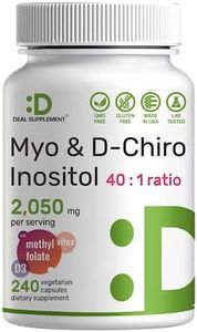 Myo-Inositol & D-Chiro Inositol Supplement (40:1) 2,050mg Per Serving, 240 Veggie Capsules – with Folate, Vitamin D3, & Vitex Complex – Women Health Supplements – Non-GMO