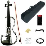 Kinglos 4/4 Black White Zebra Colored Solid Wood Advanced Electric/Silent Violin Kit with Ebony Fittings Full Size (DSG1302)