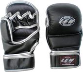 LEW Black/Sliver Super Star MMA Grappling Gloves (Black, S/M)