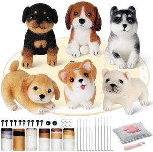 Gipony Needle Felting Kit, 6 PCS Farm Animal Needle Felting Beginner Kits, Wool Felt Needle Felting Tools Foam Pad, Craft Party Supplies for Beginners Adult(The Dog Family)