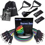 TheFitLife Exercise Resistance Bands with Handles - 5 Fitness Workout Bands Stackable up to 110/150 lbs, Training Tubes with Large Handles, Ankle Straps, Door Anchor Attachment, Carry Bag (110lbs)