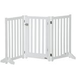 PawHut Foldable Dog Gate with Door, 3 Panels Freestanding Pet Gate with Support Feet Indoor Playpen for Medium Dogs and Below, White