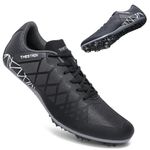 THESTRON Professional Spikes Track & Field Shoes for Men Women Kids Breathable Racing Jumping Sprint Running Sneakers, Black Grey, 6.5