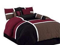 Chezmoi Collection 7-Piece Quilted Patchwork Comforter Set, Burgundy/Brown/Black, Full