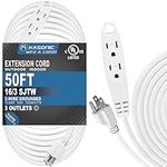 50-Feet 3 Outlet Extension Cord, Kasonic UL Listed, 16/3 SJTW 3-Wire Grounded, 13 Amp 125 V 1625 Watts, Multi-Outlet Indoor/Outdoor Use, White