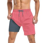 American Trends Men's Swim Trunks with Compression Liner Quick Dry Swimsuits Mens Bathing Suit Swimwear, Pink, X-Large