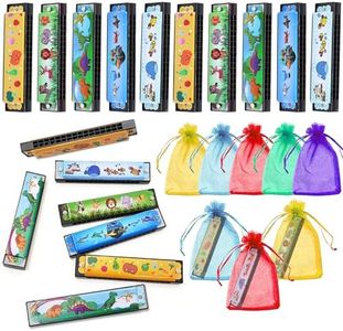 10 Sets Harmonica with Organza Gift Bags Music Party Favors 16 Holes Cartoon Harmonica Musical Instrument for Musical Party Gift Harmonica Beginner Kid Musical Instrument Toys (Style 3)