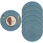 Pauwer 38cm Woven Round Placemats Heat Insulation Non Slip Braided Cotton Dinner Table Mats Large Washable Kitchen Dining Table (Dark Blue, Set of 6)