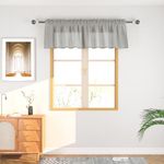 Grey Valance for Windows 16 inch Natural Linen Textured Short Small Mini Curtains Topper Vintage Rustic Sheers Farmhouse Living Room Bedroom Door Kitchen Bathroom 1 Panel Rod Pocket 52" Wx16 L