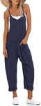 Muchpow Women's V Neck Sleeveless Jumpsuits Spaghetti Straps Harem Long Pants Overalls With Pockets, Navy, Small