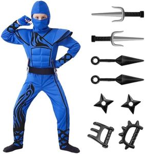 Spooktacular Creations Kids Halloween Ninja Costume, Blue&Black Ninja Costume for Boys, Ninja Kung-Fu Outfit, Teen Halloween Costumes for DressUp and Themed Party (Small (5-7 yrs))