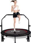 FirstE 48" Foldable Fitness Trampolines, Rebound Recreational Exercise Trampoline with 4 Level Adjustable Heights Foam Handrail, Jump Trampoline for Kids and Adults Indoor&Outdoor