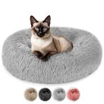 ELYF 50cm Light Grey Donut Cat Beds for Indoor Cats Clearance, Kitten Bed and Puppy Bed with Anti-Slip Waterproof Bottom, Fluffy Cosy Pet Bedding & Furniture for Small Dog Bed Clearance, Large Cat Bed