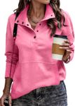 SHEWIN Oversized Sweatshirt for Women Loose Fit Casual V Neck Pullover Sweatshirts Lightweight Fall Long Sleeve Tops for Women 2024,US 20-22(2XL),Hot Pink