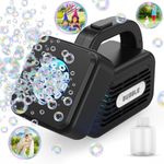 Babuloo Small Bubble Machine, Automatic Bubble Machine for Kids 8000+ Bubbles Per Minute, Portable Bubble Maker Toys with Bubble Solution/Led Lights for Outdoor Wedding Party Birthday, Black