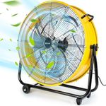 BEESTAR 24 Inch Industrial Drum Fan, High Velocity Heavy Duty Metal Fan 8800CFM 3 Speed 360° Tilt 1/3HP Motor Large Fan for Garage,Warehouse,Greenhouse,Shop,Workship,Basement (24 INCH)