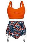 Hanna Nikole Women High Waist Bikini Sets Plus Size Elastic Bikini for Chubby Women Orange 20