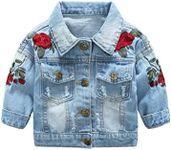 Abolai Baby Girls' Rose Embroidery Button Down Jeans Jacket Top Blue 90