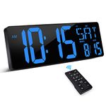 XREXS Large Digital Wall Clock with Remote Control, 16.5 Inch LED Large Display Count Up & Down Timer, Adjustable Brightness Plug-in Alarm Clock with Day/Date/Temperature for Home, Gym, Office