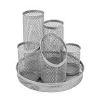 Osco Mesh Pencil Pot Scratch-resistant with Non-marking Base 5 Tube Silver