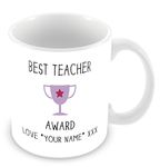 Best Teacher Award Trophy Personalised Mug/Cup (Add Name Who Mug is from) Personalised Gift Purple