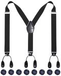 Mens Adjustable Button End Suspenders - Y-Back Elastic Tuxedo Suspenders with Heavy Duty Leather Buttons End (Black)