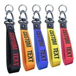 QJS PATCH Personalized Keyring,Custom embroidery name number tag,Wrist Lanyard Key Chain with Metal Key Rings for Men's gift Motorcycle Car Scooter Luggage