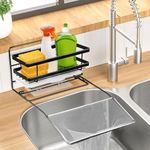 EBANKU 3-in-1 Sink Sponge Holder for Kitchen Sink- Strainer Basket for Food Waste, 304 Stainless Steel Rustproof Filter Rack for Kitchen Sink, Dish Sponge Organizer with 100Pcs Net