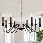 XEMQENER 8-Light Chandeliers, Candle Classic Pendant Ceiling Lights with Black Metal Polished Finish, Height Adjustable Pendant Light for Living Room, Farmhouse, Dining Room, E14